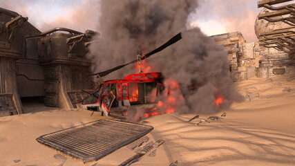 攻撃される基地　3DCGレンダリング