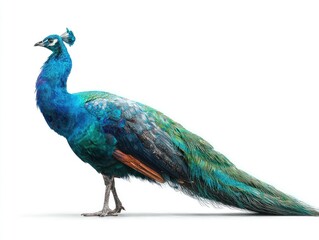 Peacock in profile, vibrant plumage