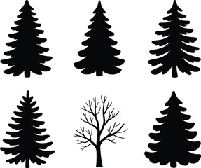 Fototapeta premium Tree Silhouette Collection: A collection of six stylized tree silhouettes, perfect for adding a touch of nature-inspired design to your projects.