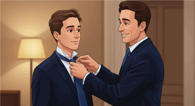 Father's day grooming tips for men how to tie a tie guide for wedding day or formal event preparation and style vector