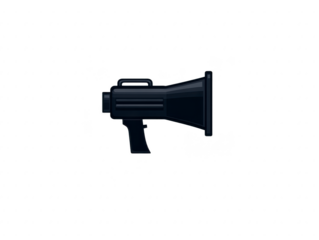 Black megaphone icon symbolizes communication and amplification of sound, often used in events, protests, or announcements, conveying strong message to large audience