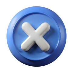 Obraz premium Close button icon with a white cross symbol on a blue circular background isolated on transparent background.png