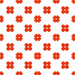 Vibrant red clover pattern on clean white background creates cheerful, lucky, and modern graphic design elements