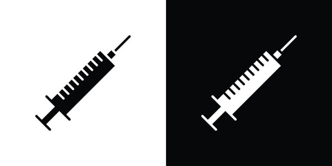 Syringe icon flat simple. icon set in silhouette