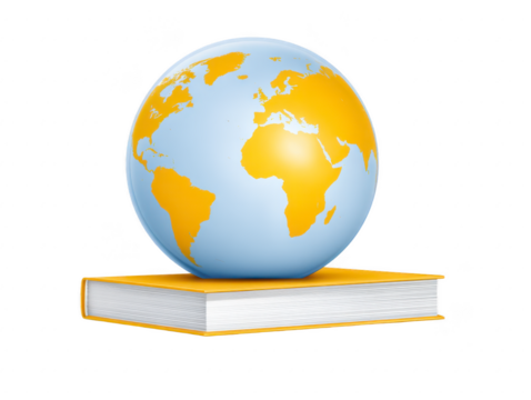 Globe on book symbolizes knowledge and education, representing global awareness and learning opportunities. This captures essence of exploration and discovery