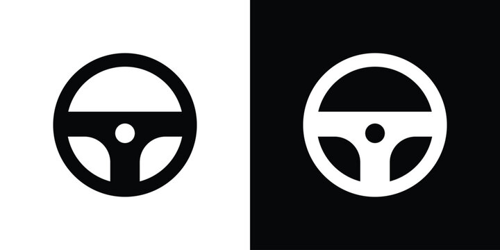Steering wheel icon flat simple. icon set in silhouette