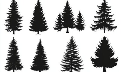 A beautiful hand-drawn panorama features the treetops of a forest, with black pine woods and coniferous spruce forming a striking horizontal pattern