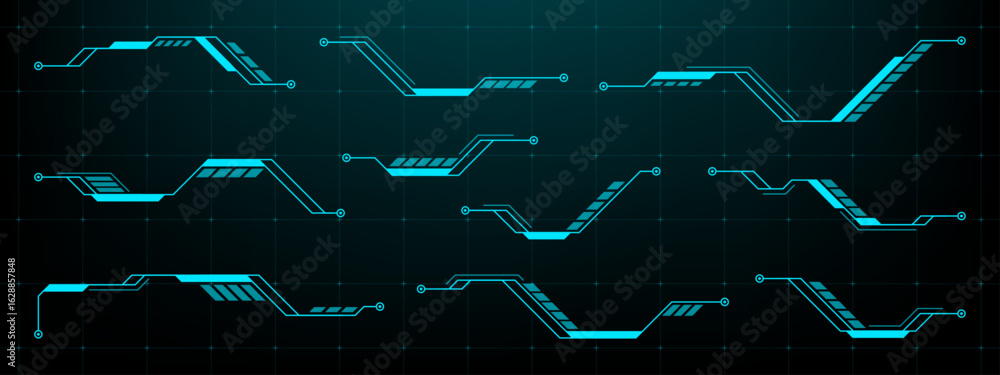 Poster abstract futuristic hud graphic elements set. digital callout titles for video. high-tech interface 