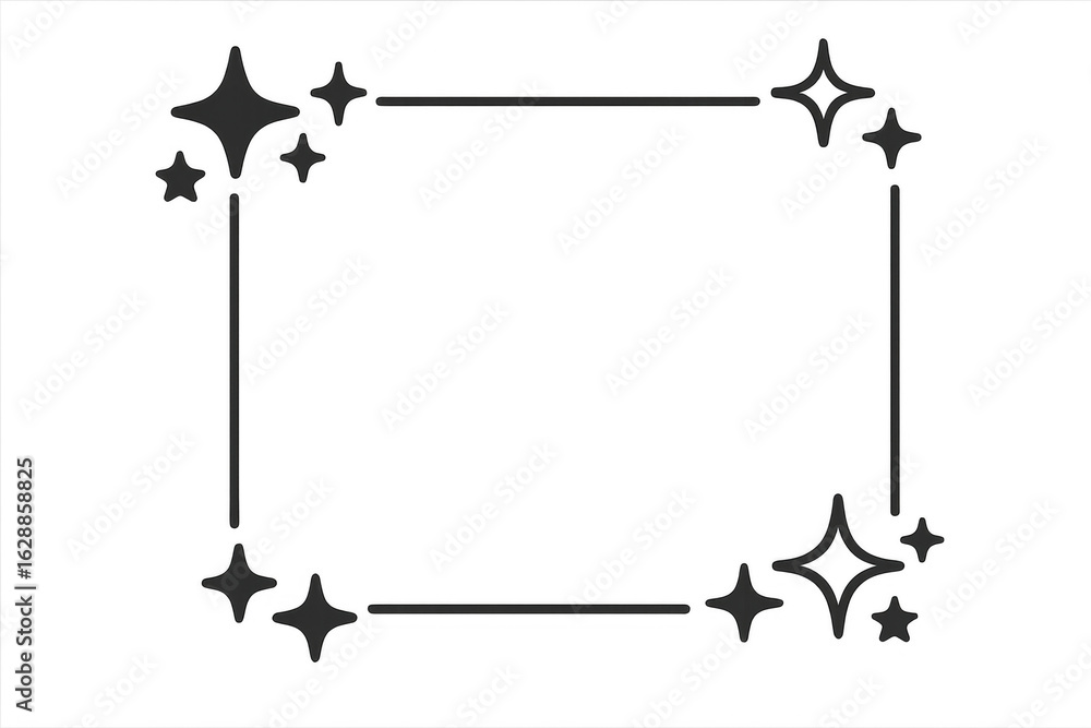 Poster black sparkling stars bordering a transparent frame, perfect for adding a touch of magic to festive 