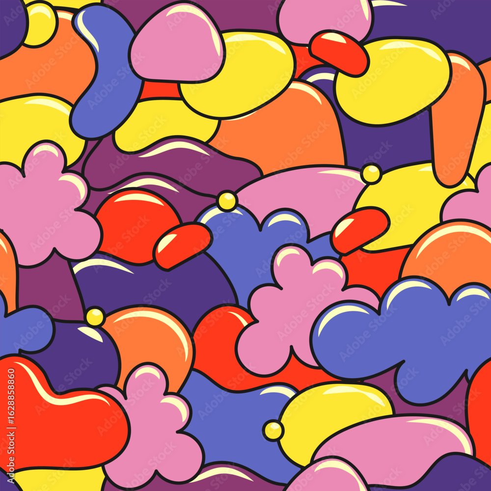 Aufkleber seamless pattern with randomly placed colorful bubbles and other decorative objects. vector illustra