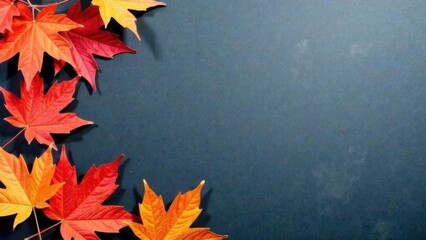 Back to school background with autumn yellow and orange maple leaves on blackboard