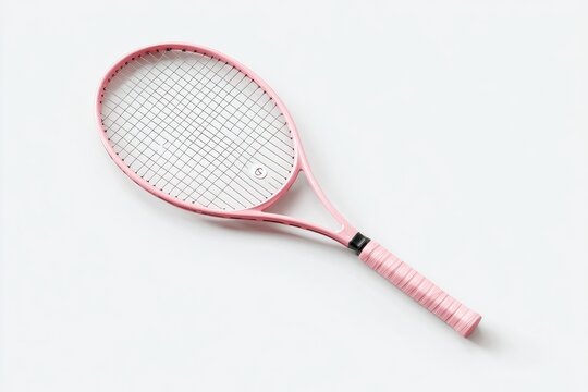 Pink tennis racket on white background (1)