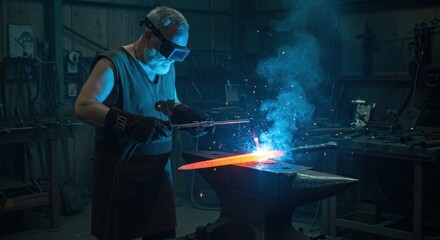 Skilled blacksmith welding metal