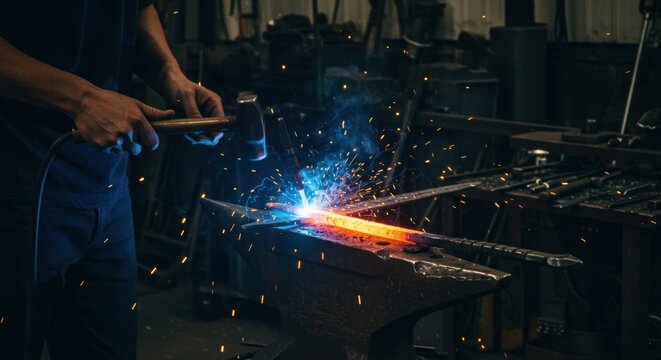 Metalworker forging metal - Powered by Adobe
