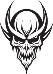 Ominous Skull with Horned Shadow Logo Wicked Skullhead Horned Vector Icon