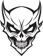 Devilish Skull Horns Black Vector Icon Horned Skull Menace Logo Design