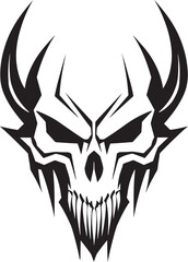 Skullhead Horned Fiend Black Icon Demonic Skull with Horns Vector Art