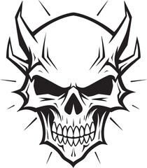 Horned Skull Terror Black Logo Art Sinister Skull with Horns Black Emblem