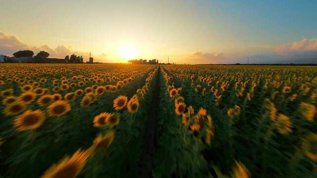 sunflowers at first light of dawn