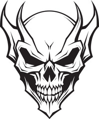 Wicked Horned Skullhead Black Emblem Skull Horned Shadow Logo Vector Icon
