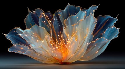 Glowing Abstract Flower Bloom with Delicate Petals on Dark Background