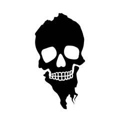 melting black skull illustration on transparent background