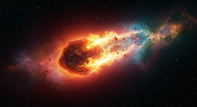Fiery Meteor in Space