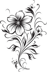 Elegant Black Floral Frame Vector Icon Ornamental Black Flower Vine Vector Logo