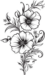 Graceful Petal Vector Floral Black Design Blooming Floral Decorative Emblem Black