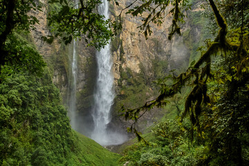 Gocta Waterfalls, one of the tallest waterfalls in the world, located in the Amazonas region of northern Peru. Surrounded by lush cloud forest, this remote natural wonder cascades over 700 meters tall