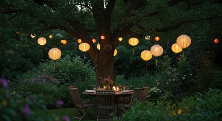 Garden party at dusk