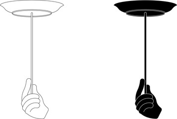 Icon of a hand spinning a plate on a stick, shown in both outline and solid silhouette style. Represents balance, coordination, or circus performance
