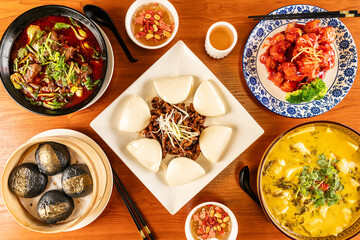 Szechuan food flat lay composition