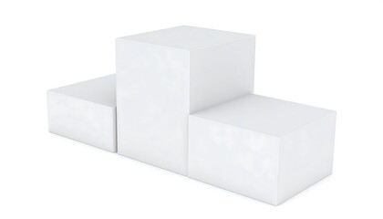 Three white cubes, podium