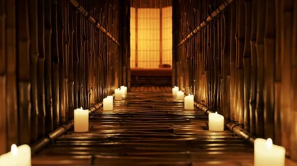 Experience serene calmness with candles creating warm light in a tranquil spa retreat or meditation space, perfect for relaxation ads