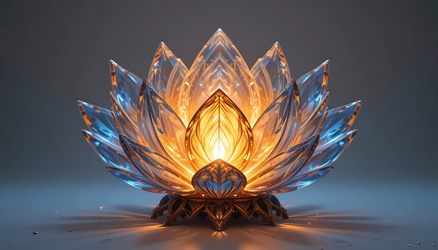 Luminous Crystal Lotus Flower Sculpture. - Powered by Adobe