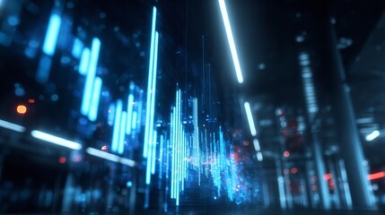 Dynamic blue digital sound wave forms an abstract futuristic visualization.