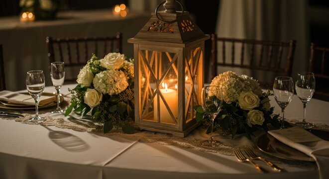 Elegant candle lantern centerpiece