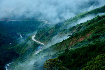 road leading to the Abra Porculla pass, located in the northern Andes of Peru. this scenic route connects the coastal and Amazonian regions through the narrowest point of the Peruvian Andes.