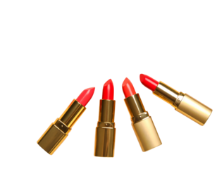 Flat Lay of Open Lipsticks in Elegant Hues with Smudges, Top-Down Minimalist Layout, PNG