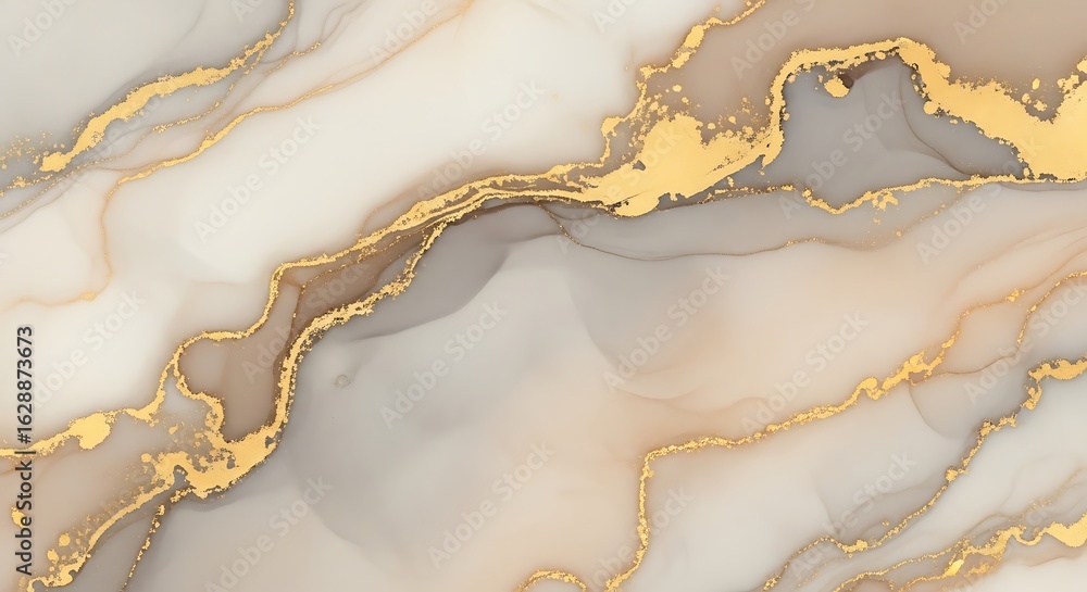 Poster luxurious abstract background with flowing veins of shimmering gold against a soft, marbled texture 