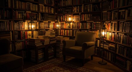 Bookshelves, corner room, study