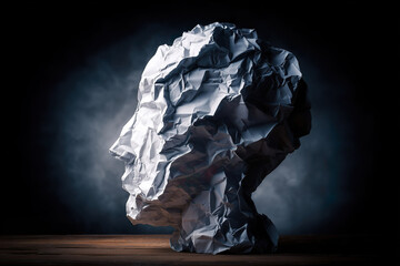 Crumpled White Paper Face in Spotlight