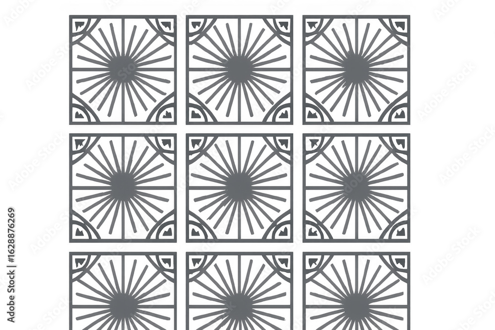 Poster intricate geometric sunbeam pattern casting transparent radiance, delivering sophisticated visual de