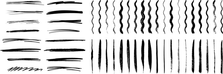 Set of Brush Underline Icon Vectors | Hand Drawn Stroke, Highlight Marker and Paint Line Design Collection