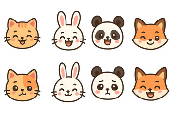 Fototapeta premium Cute animal faces vector illustration featuring cat rabbit panda and fox icons in cartoon style design element on transparent background