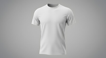 Blank White Short Sleeve T-Shirt Mockup on Neutral Gray Background, Clean Plain Tee Template for Apparel Design and Branding Presentation