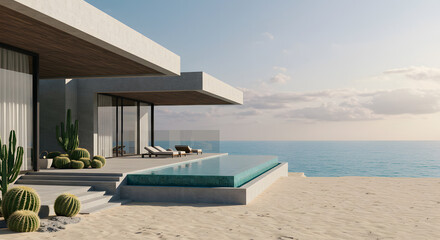 Fototapeta premium Modern beach house with pool ocean view architecture design luxury villa coastal living home exterior summer getaway