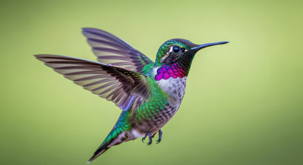 Fototapeta premium A Stunning Display of Nature's Artistry A Hummingbird in Flight Showcasing Vibrant Plumage and Delicate Wings A Moment of Avian Beauty Captured in Exquisite Detail