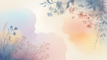 Watercolor floral background with pastel colors and delicate flowers, creating a romantic and vintage feel